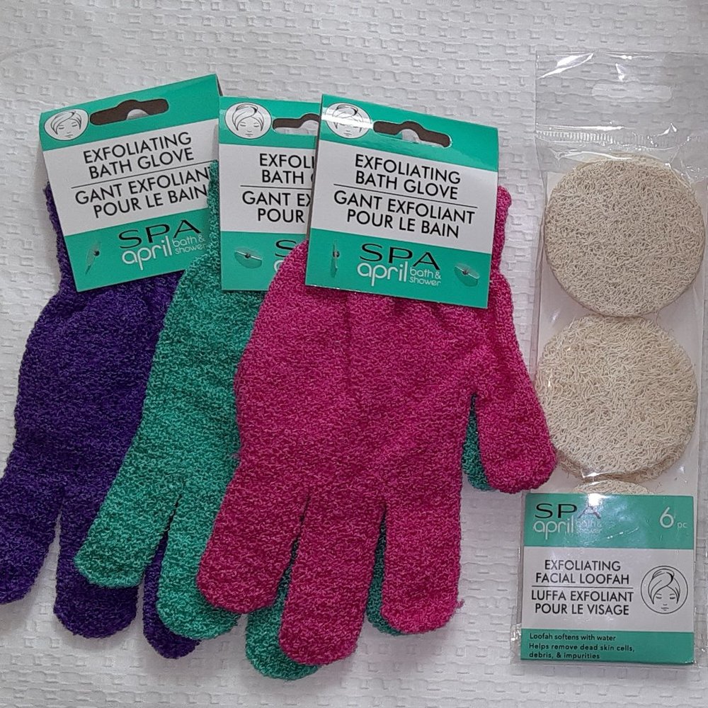 Exfoliating Bath Gloves and Facial Loofah - Set